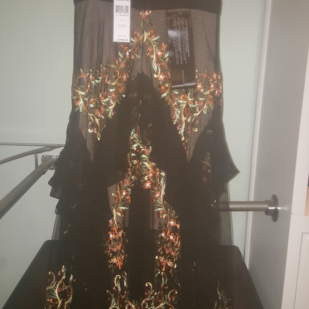 Bcbg floral embroidered strapless gown NEW